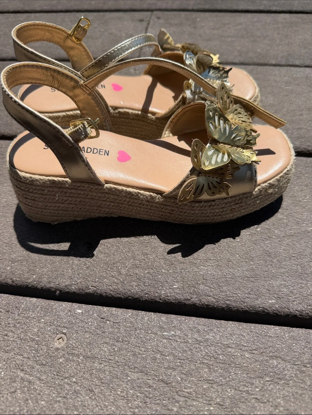 Steve Madden Kids Metallic Gold Butterfly Sandals